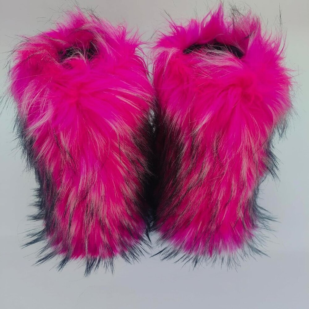 ⚡Women's Pink Faux Fur Warm Boot Furry Short Snow Boot Mid Calf Boots - Picture 6 of 7